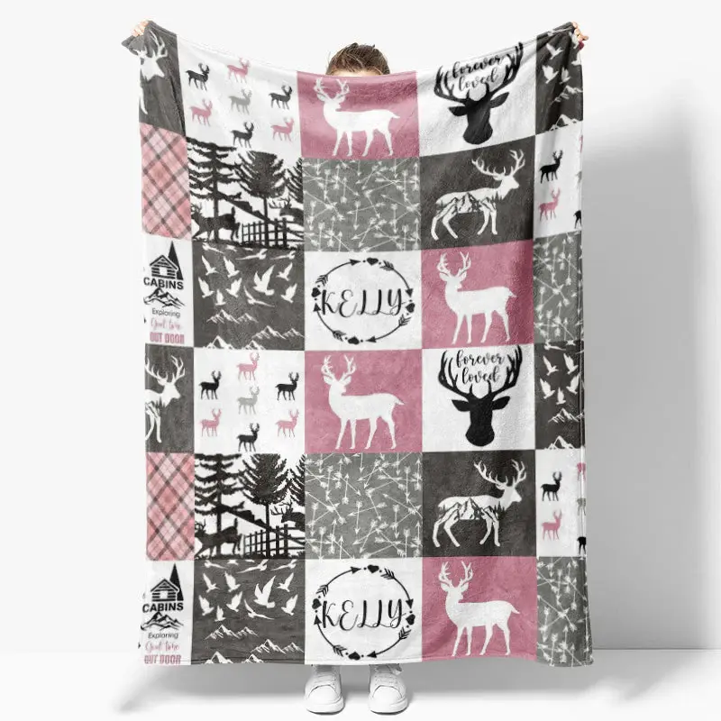 Personalized Name Elk Woodland Animal Warm Blanket - Aperturee