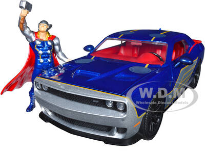 2015 Dodge Challenger SRT Hellcat Dark Blue with Graphics and Red Interior and Thor Diecast Figure \