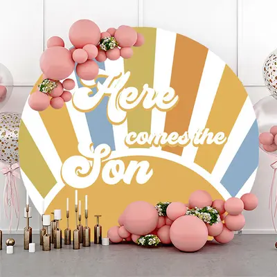 Aperturee Sun Here Comes The Son Round Baby Shower Backdrop | Round Backdrop Stand Covers | Round Backdrop Cover Diy | Round ...