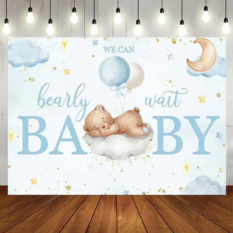 Aperturee We Can Bearly Wait Bear Cloud Baby Shower Backdrop