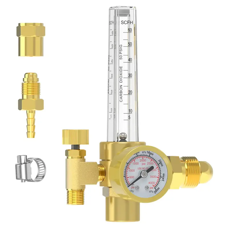 YESWELDER CO2 Argon Gas Regulator, Flow Meter Gas Pressure Gauge for MIG TIG Welding, CGA580 Inlet Connection