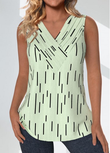 Modlily Light Green Surplice Geometric Print Sleeveless Tank Top - L