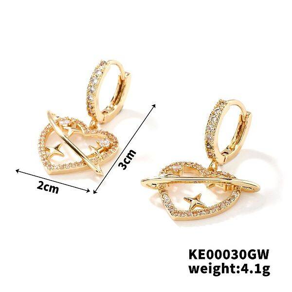 Sweet Cool Minimalist Love Heart Planet Brass Cubic Zirconia Hoop Earrings