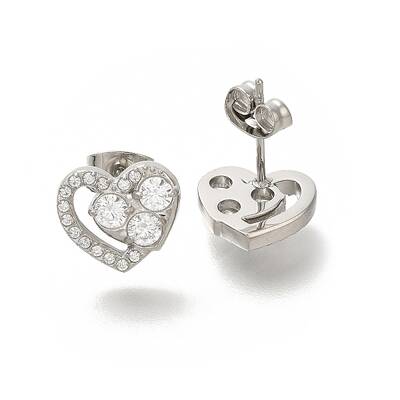 304 Stainless Steel Micro Pave Clear Cubic Zirconia Stud Earrings