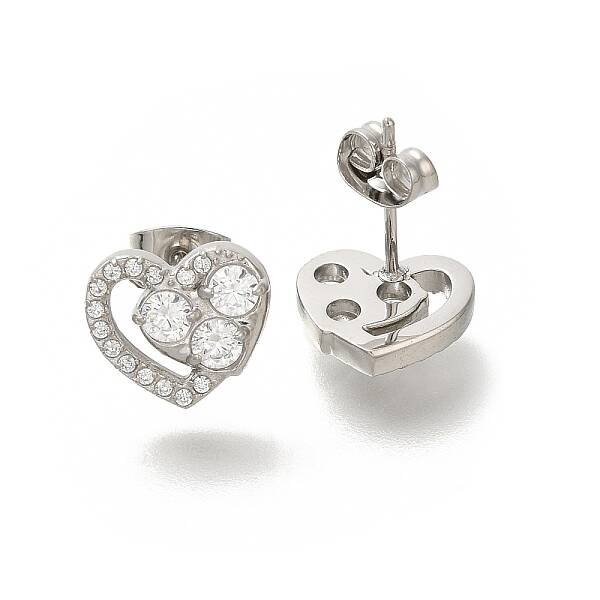 304 Stainless Steel Micro Pave Clear Cubic Zirconia Stud Earrings