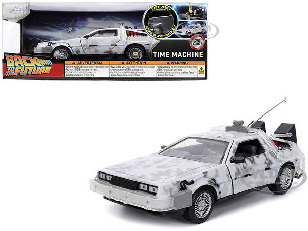 DMC DeLorean Time Machine Brushed Metal (Frost Version) with Lights Back to the Future (1985) Movie Hollywood Rides Serie...