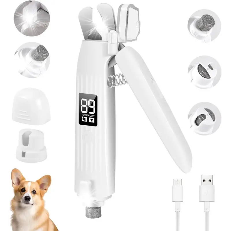 Cat & Dog Nail Trimmers, Electric Rechargeable Dog Nail Clippers & Dog Nail Grinder with 2 LED Light Paws Grooming Kit, Dog N...