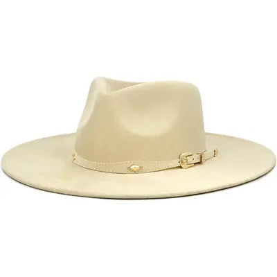 Big Wide Brim Boho Western Hat for Women and Men - Felt Rancher Fedora Hat with 4 inches Flat Brim
