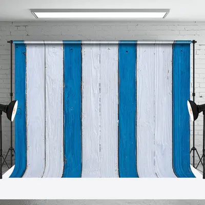 Blue White Painted Vertical Stripe Wood Backdrop