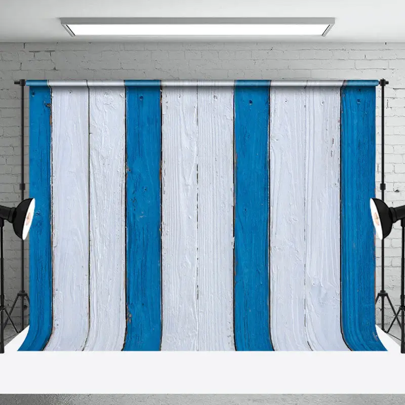 Blue White Painted Vertical Stripe Wood Backdrop
