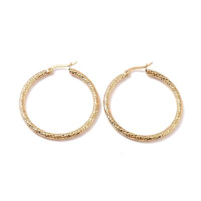 PVD Vacuum Plating 201 Stainless Steel Textured Hoop Earrings with 304 Stainless Steel Pin for Women