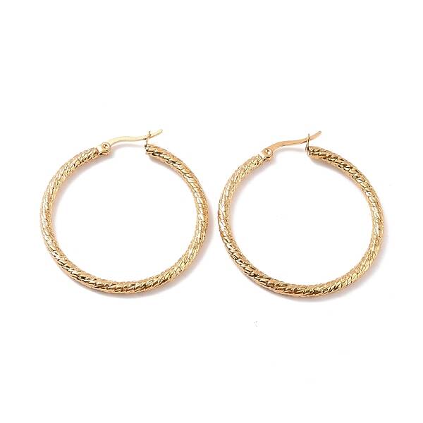 PVD Vacuum Plating 201 Stainless Steel Textured Hoop Earrings with 304 Stainless Steel Pin for Women