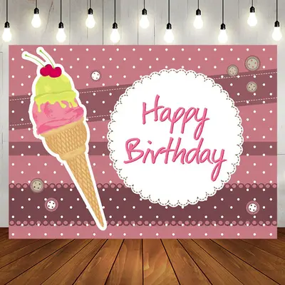 Pink Stripe Ice Cream Birthday Backdrop For Girls