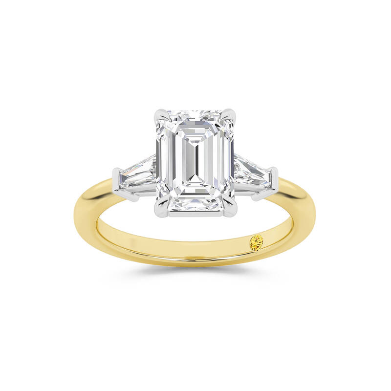 Valentina Tapered Baguette Lab Grown Three Stone Emerald Cut Diamond Engagement Ring |14K Yellow Gold 4 1/3 CT. TW.