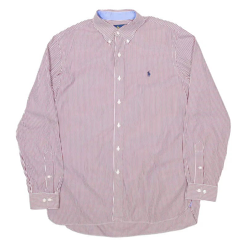 RALPH LAUREN Stretch Mens Shirt Maroon Pinstripe Long Sleeve L