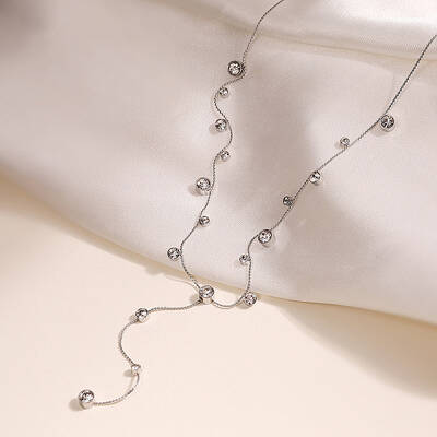 304 Stainless SteelPave Clear Cubic Zirconia Flat Round Link Chain Y Necklaces