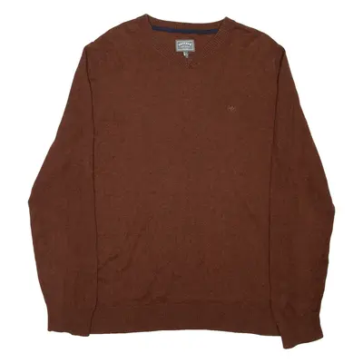 FAT FACE Mens Jumper Brown V-Neck Tight Knit Cashmere XL