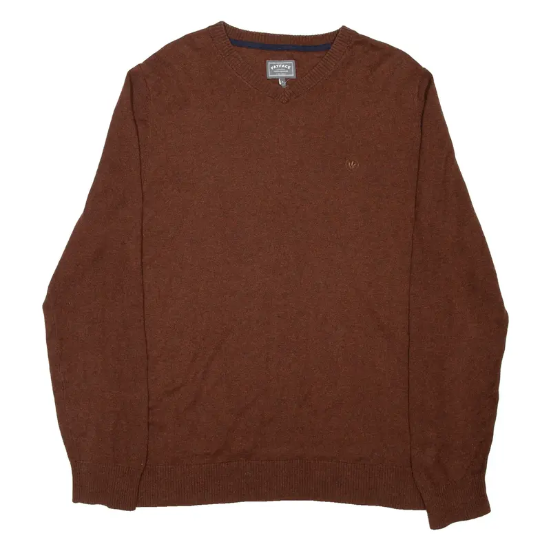 FAT FACE Mens Jumper Brown V-Neck Tight Knit Cashmere XL