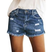 luvamia Denim Shorts Women's Casual Mid Rise Denim Shorts Stretch Ripped Raw Hem Jean Shorts