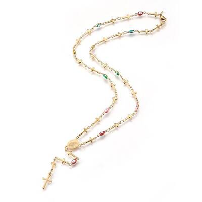 304 Stainless Steel Rosary Bead Necklaces