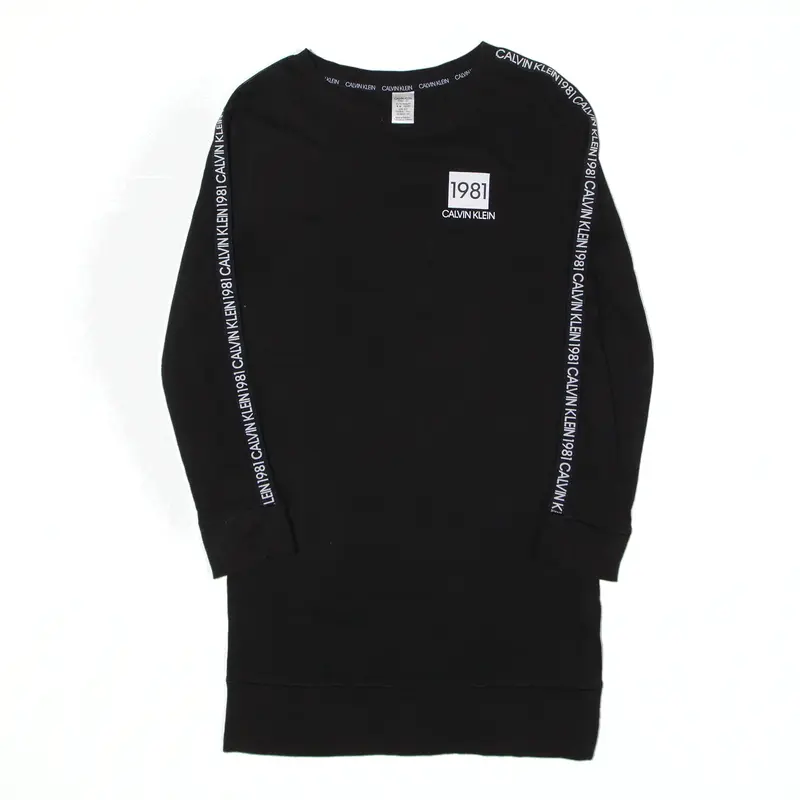 CALVIN KLEIN 1989 Sleepwear Black Midi Long Sleeve T-Shirt Dress Womens UK 6