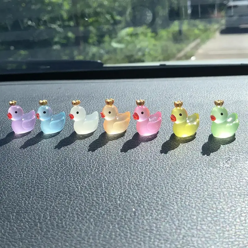 Cute Crown Duck Shaped Car Ornament, Luminous Car Interior Rearview Mirror Decoration, Car Interior Accessories for All Model...