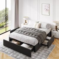 MUTICOR Platform Bed Frame with 3 Drawers, Faux Leather/ Linen Fabric Upholstered, Wood Slats, Large Storage Space,【Frame O...