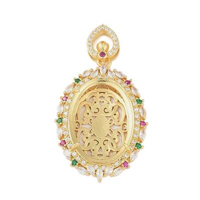 Oval Brass Micro Pave Cubic Zirconia Pendant Cabochon Settings
