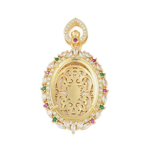 Oval Brass Micro Pave Cubic Zirconia Pendant Cabochon Settings