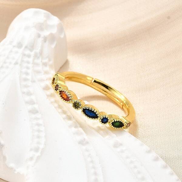 Adjustable Brass Micro Pave Cubic Zirconia Finger Rings for Women