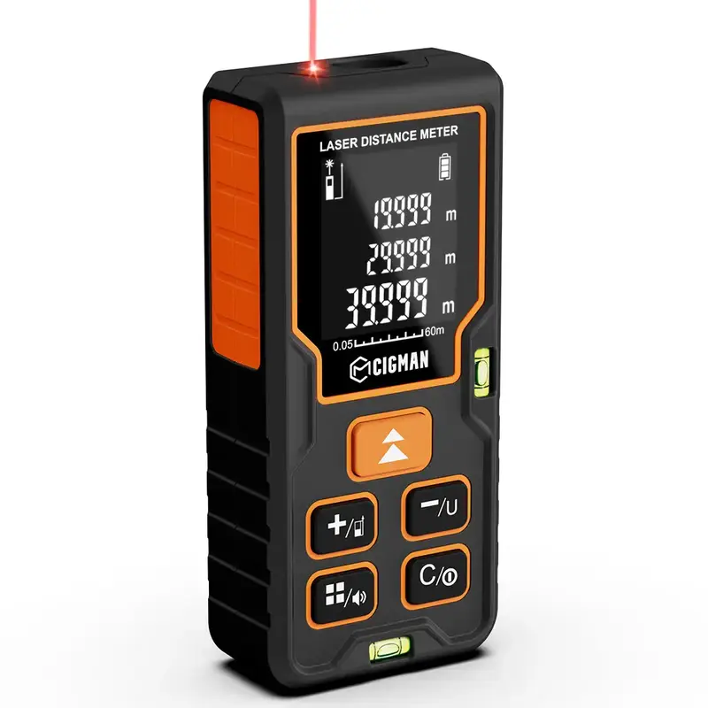 SpringGlowUp，CIGMAN CD-60S Digital Laser Distance Meter, with 2 Bubble Levels,Measuring range 60M, M/in/Ft Unit Switching, ...