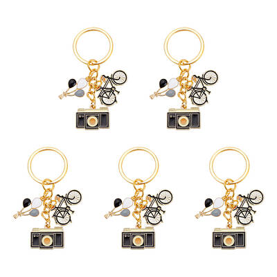 5Pcs Hot Air Balloon/Camera/Bicycle Alloy Enamel Pendant Keychain