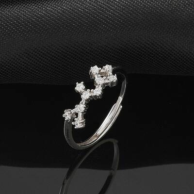 Constellations Rhodium Plated 925 Sterling Silver Micro Pave Clear Cubic Zirconia Adjustable Rings for Women