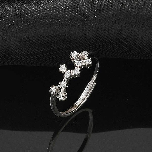 Constellations Rhodium Plated 925 Sterling Silver Micro Pave Clear Cubic Zirconia Adjustable Rings for Women