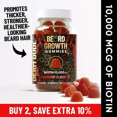 DERM DUDE Beard Growth Gummies – Biotin Berry Gummies for Thicker, Healthier Facial Hair