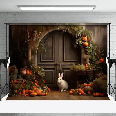 Lovely Rabbit Carrot Vintage Door Easter Backdrop - Aperturee