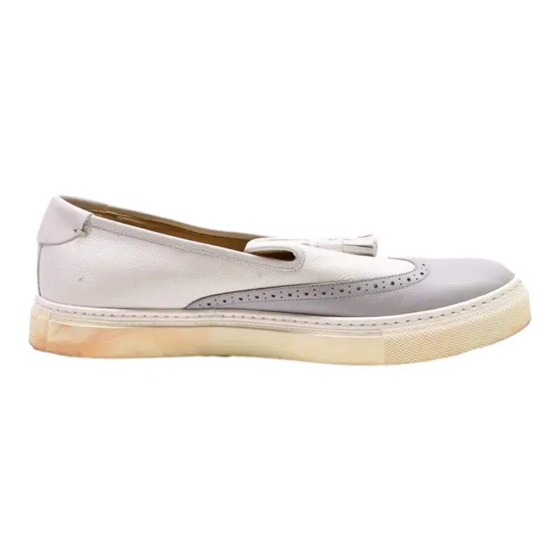 HERMES Brogue Loafer Shoes White Leather Mens UK 7.5