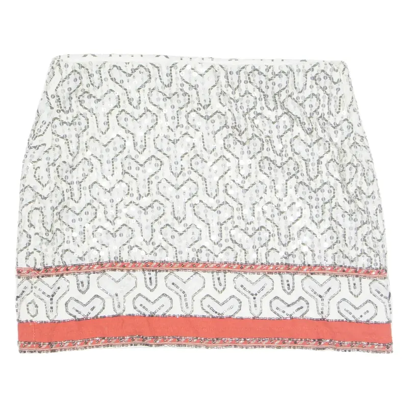 ZARA Sequins Womens Mini Skirt White Short Crazy Pattern M