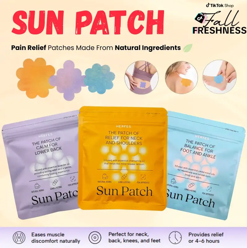 Sun Patch Natural Pain Relief Patches | Unique Scents like Lavender, Daily muscle comfort, Natural Ingredients, Vegan, Long-L...