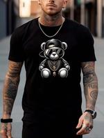 Men's Regular Fit Cartoon Bear Print Round Neck Tee, Street Fashion Casual Short Sleeve T-shirt for Daily Outdoor Wear, Mens ...