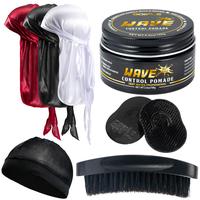 Men's 360 Wave Kit Goiple Pomade Strong Hold Easy Wash Adds Shine Curved Brush Durag Cap Set  Gel Haircare Silky Fathersdaygi...