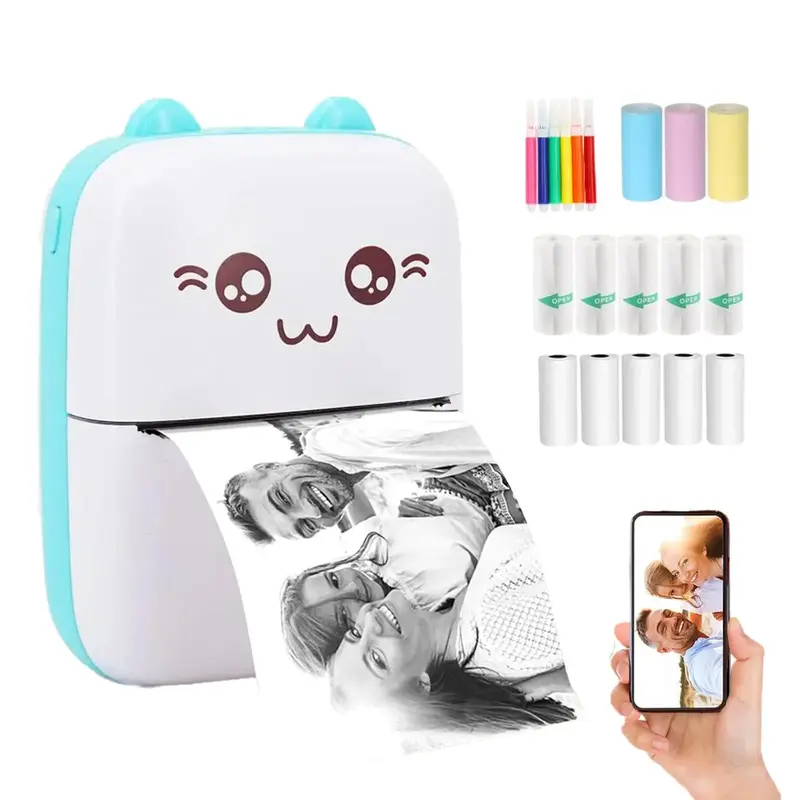 Portable Mini Sticker Printer, USB Rechargeable Bluetooth-compatible Thermal Printer with Print Paper, Pocket Printer Portabl...