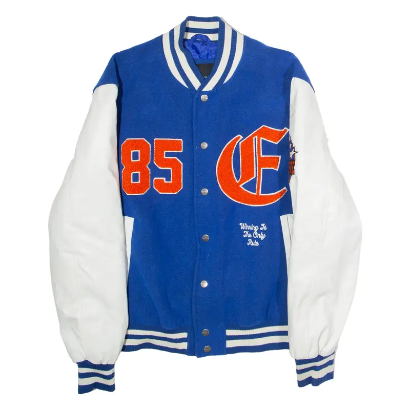 EIGHTY FIVE Mens Varsity Jacket Blue Faux Leather Colourblock M