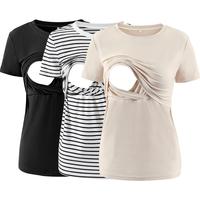 Ecavus | Women's Maternity Nursing Tops Rib Short Sleeve Breastfeeding Shirts Maternity Clothes 3-Pack Maternityclothes
