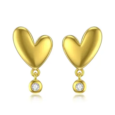 14K Gold Zircon Heart Stud Earrings