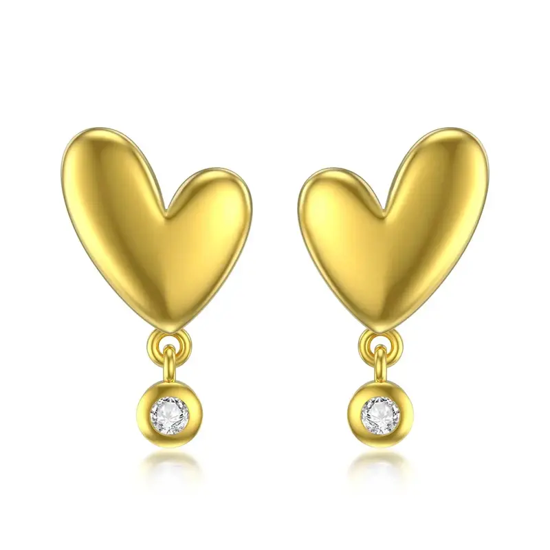 14K Gold Zircon Heart Stud Earrings