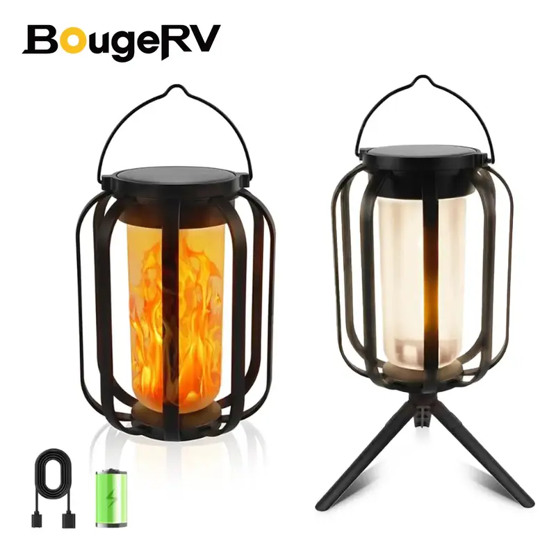 BougeRV Solar lantern outdoor light with base, upgraded flickering flame solar lantern outdoor waterproof light, solar lanter...
