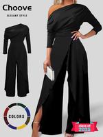 Plain Ruched Wrap Split Hem Jumpsuit for Women, Chic Fit Modern   Elegant Wide Leg Jumpsuit for Dating Daily Wear, Overalls f...