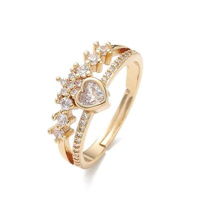 Heart Clear Cubic Zirconia Adjustable Ring