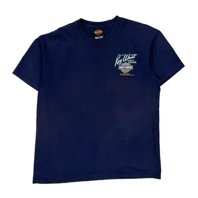 Key West Harley Davidson Graphic T-Shirt - Large Blue Cotton